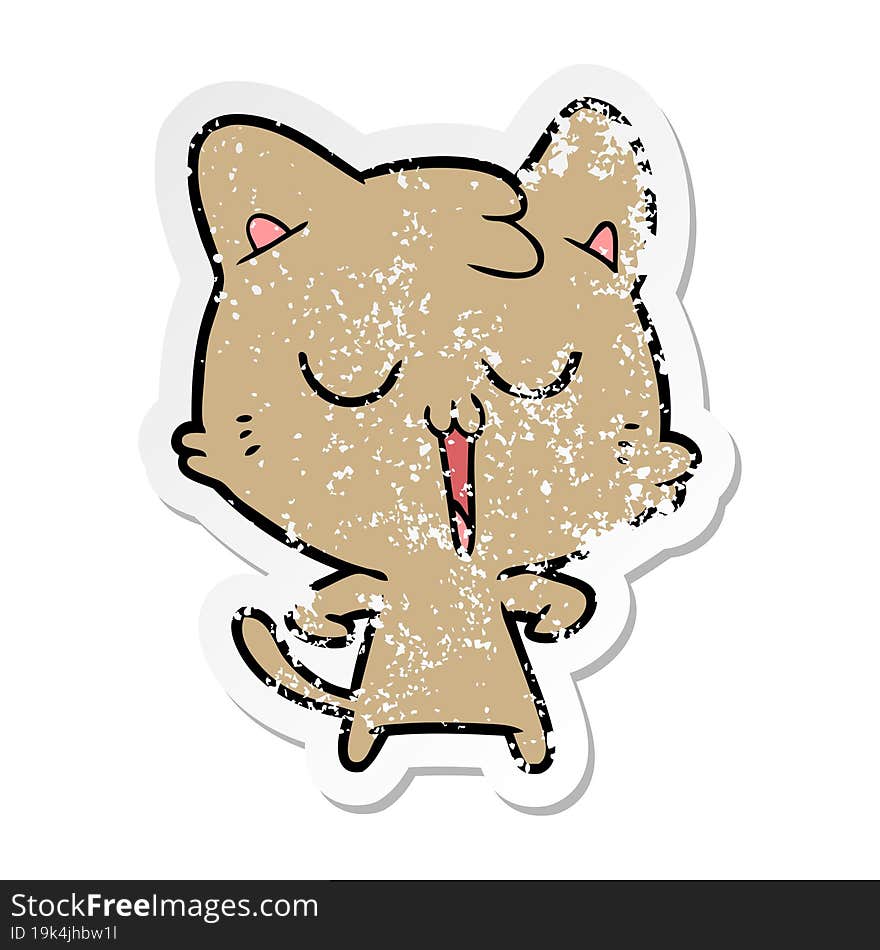 distressed sticker of a cartoon cat singing