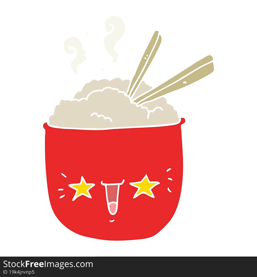 flat color style cartoon rice bowl with face