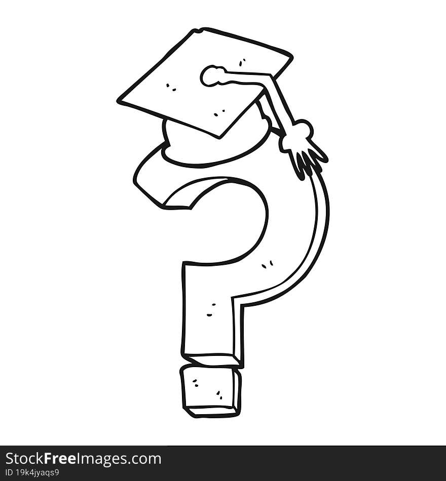 Black And White Cartoon Graduation Cap On Question Mark