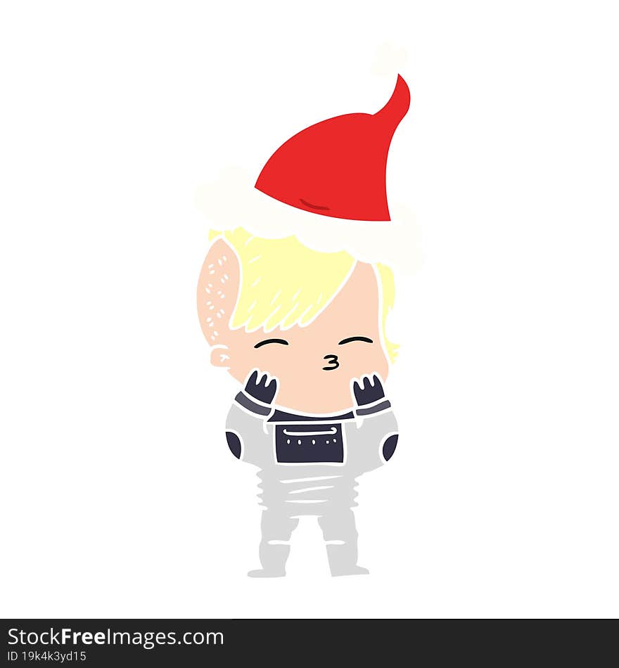 Flat Color Illustration Of A Girl Wearing Futuristic Clothes Wearing Santa Hat