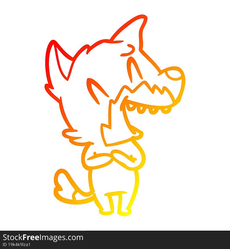 warm gradient line drawing laughing fox cartoon