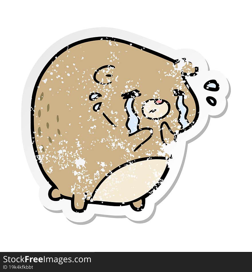 distressed sticker of a cartoon crying bear