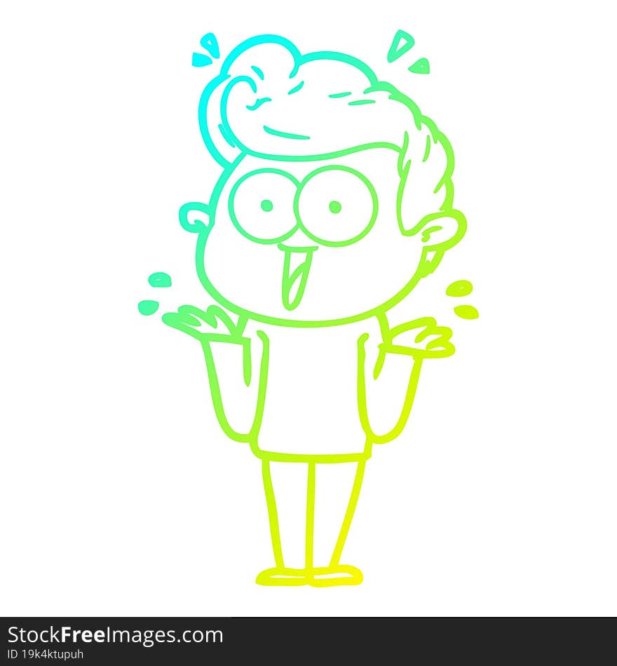 cold gradient line drawing cartoon man shrugging