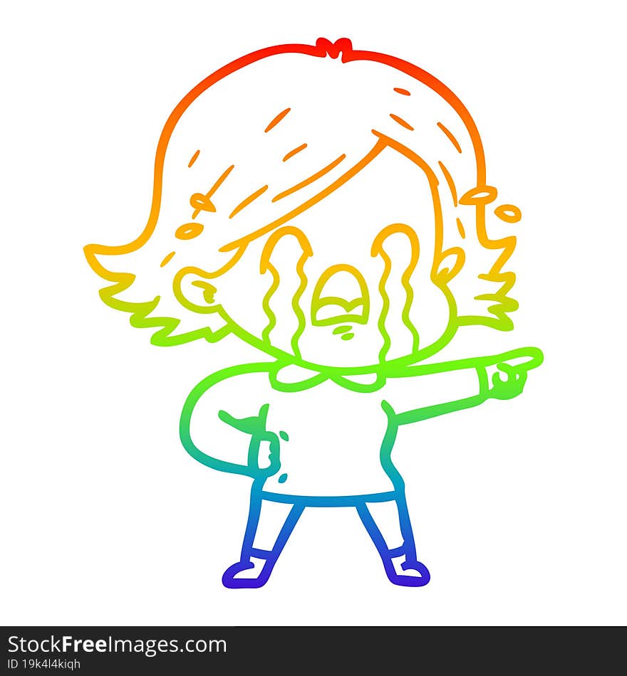 Rainbow Gradient Line Drawing Cartoon Woman Crying