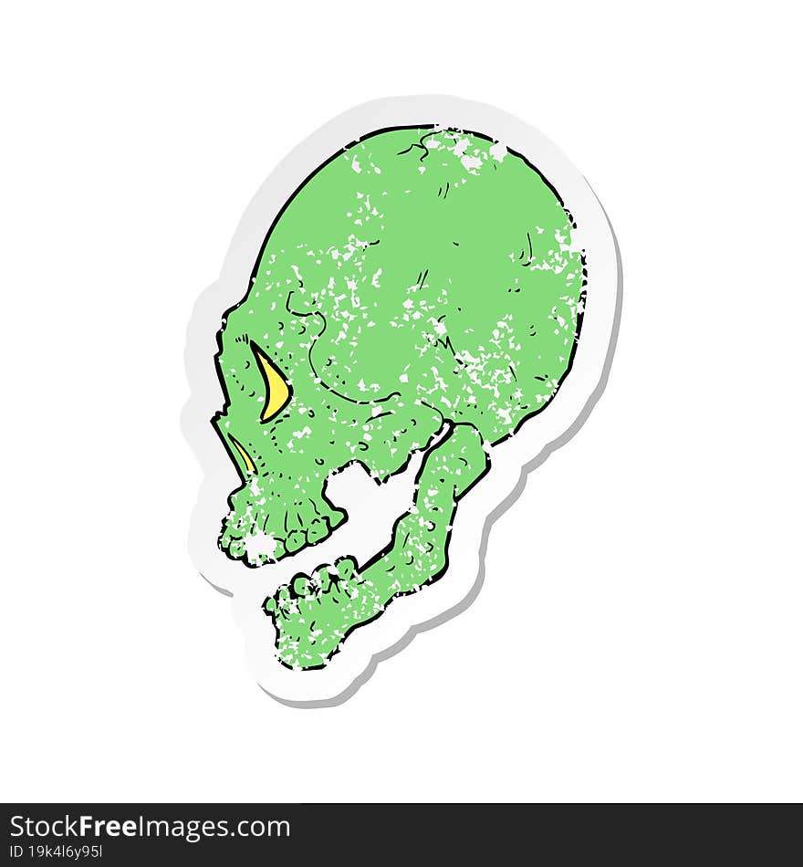 retro distressed sticker of a spooky skull illustration