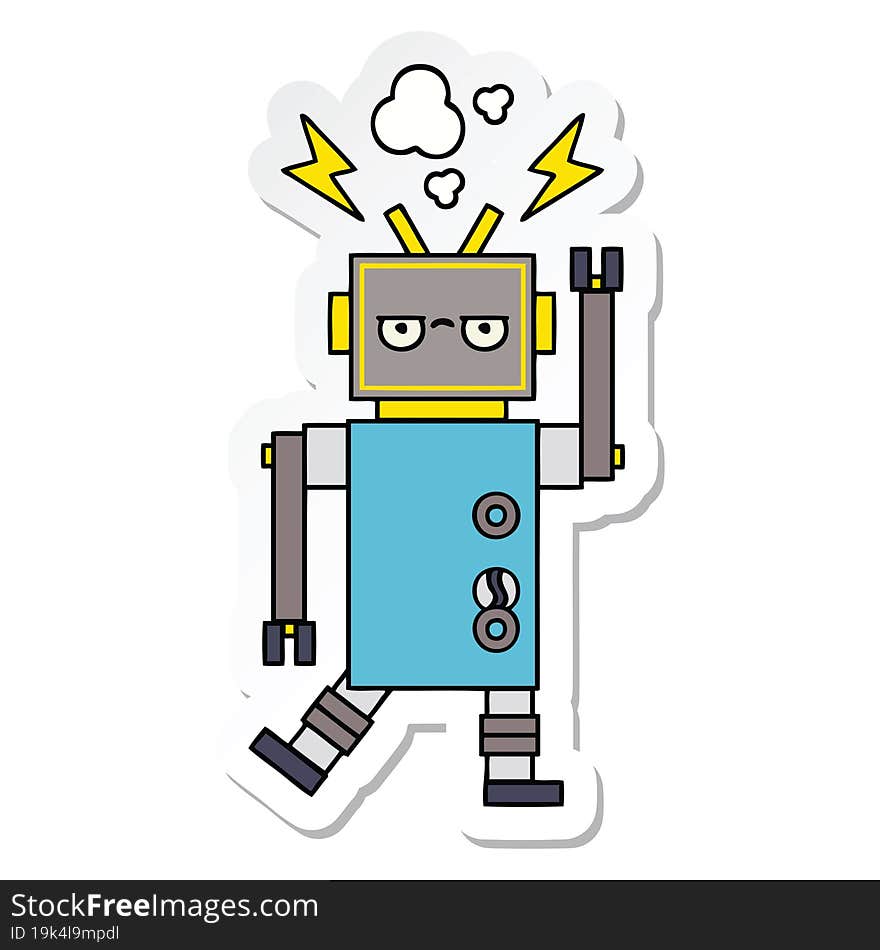 Sticker Of A Cute Cartoon Malfunctioning Robot