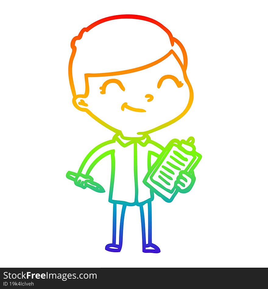 rainbow gradient line drawing of a cartoon boy smiling