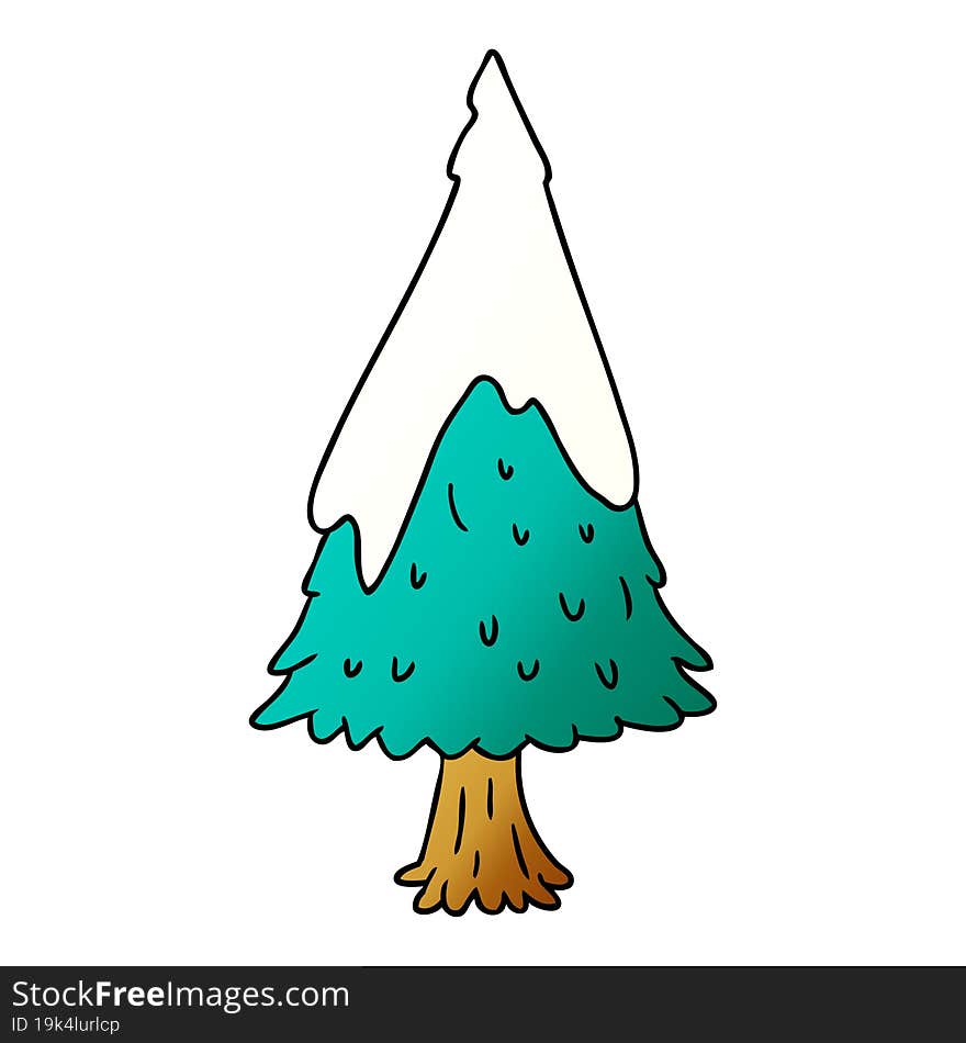 gradient cartoon doodle single snow covered tree