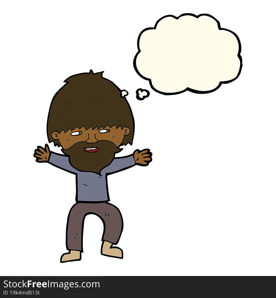 cartoon happy man with beard with thought bubble