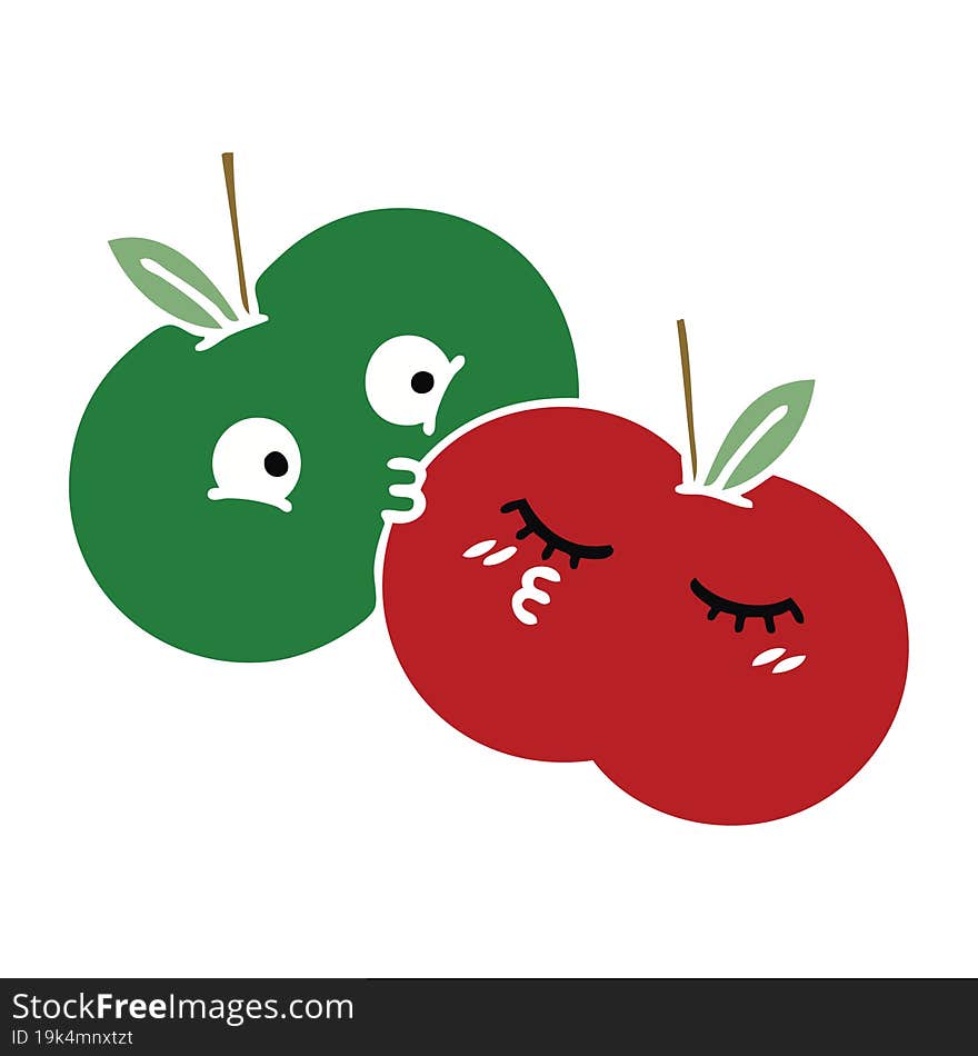 flat color retro cartoon juicy apple