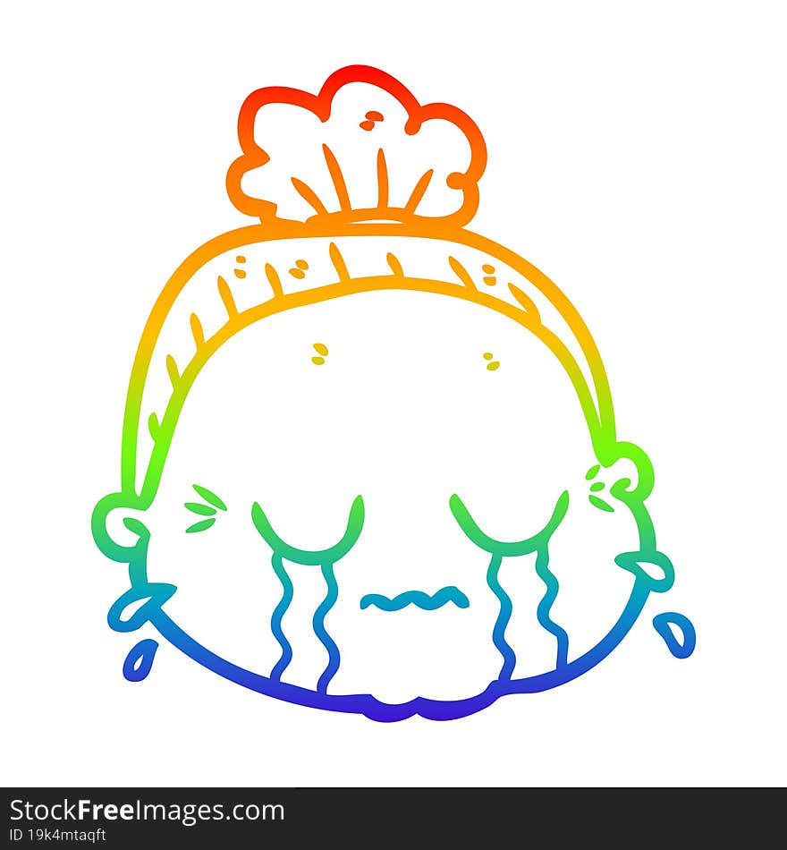 Rainbow Gradient Line Drawing Cartoon Old Lady