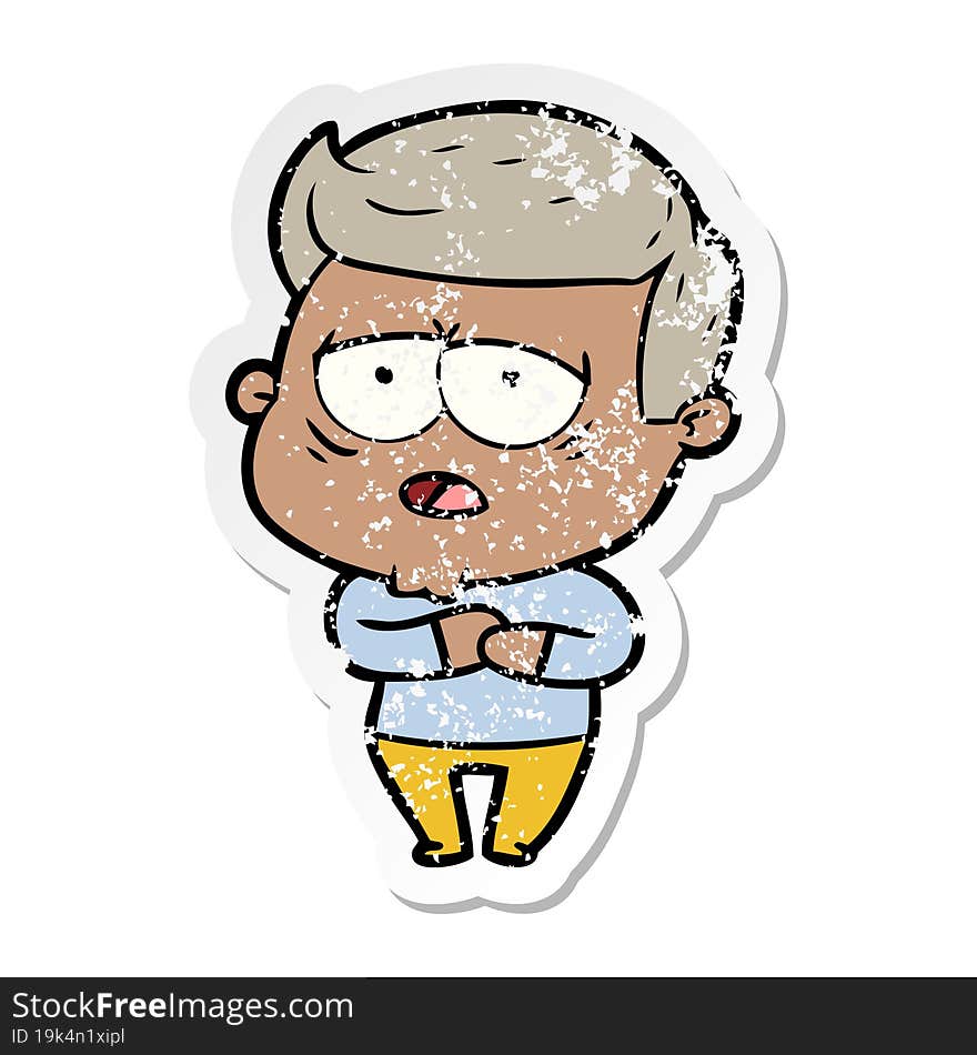 distressed sticker of a cartoon tired man