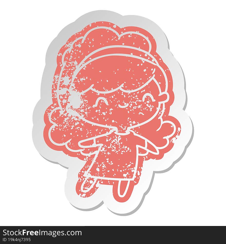 distressed old cartoon sticker kawaii girl with head band