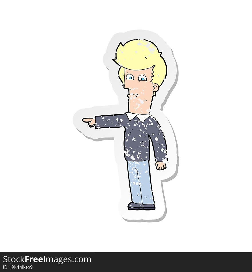 Retro Distressed Sticker Of A Cartoon Man Pointing