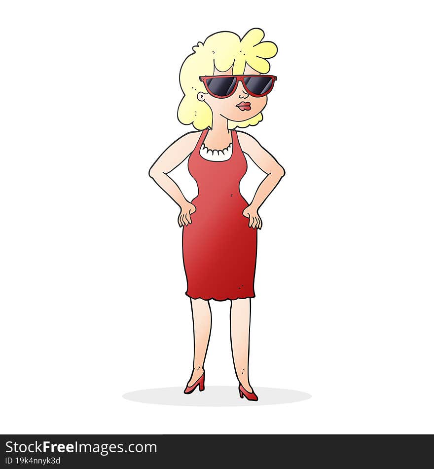 Cartoon Woman Wearing Sunglasses