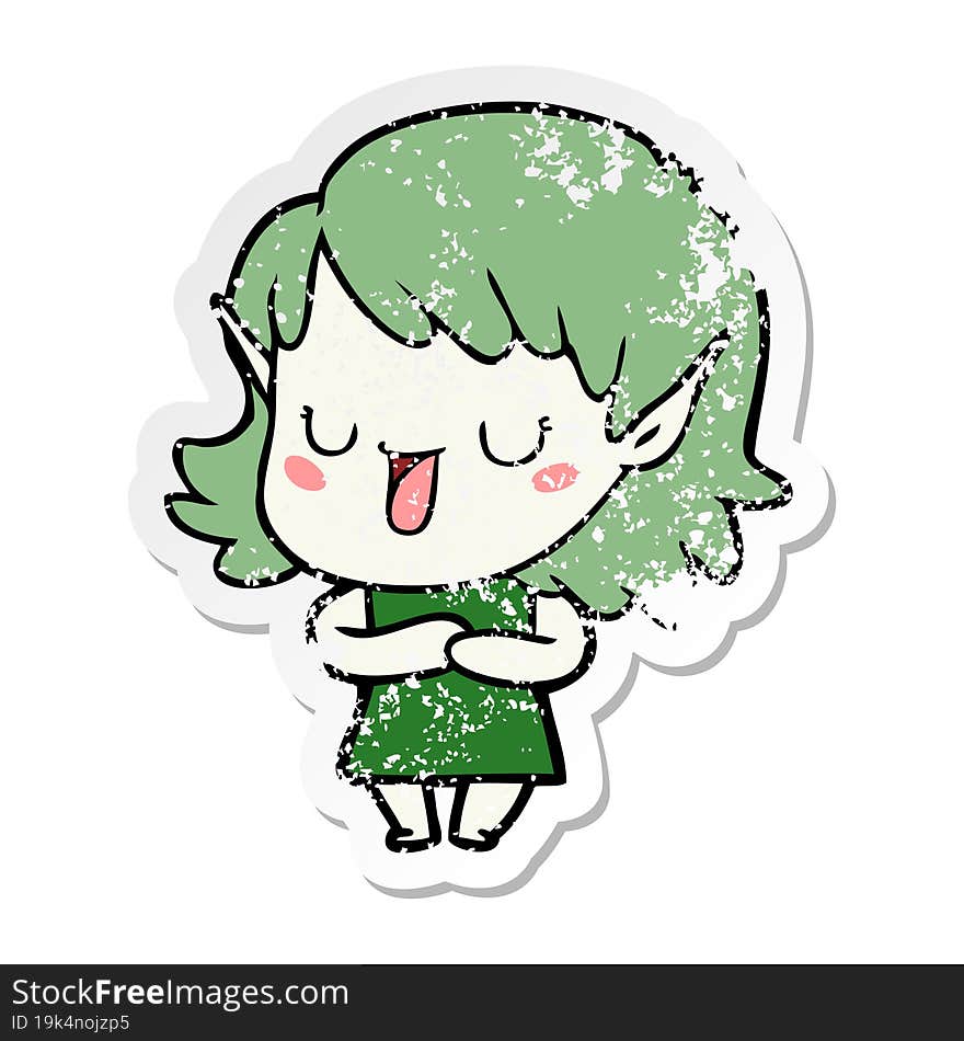 distressed sticker of a cartoon elf girl