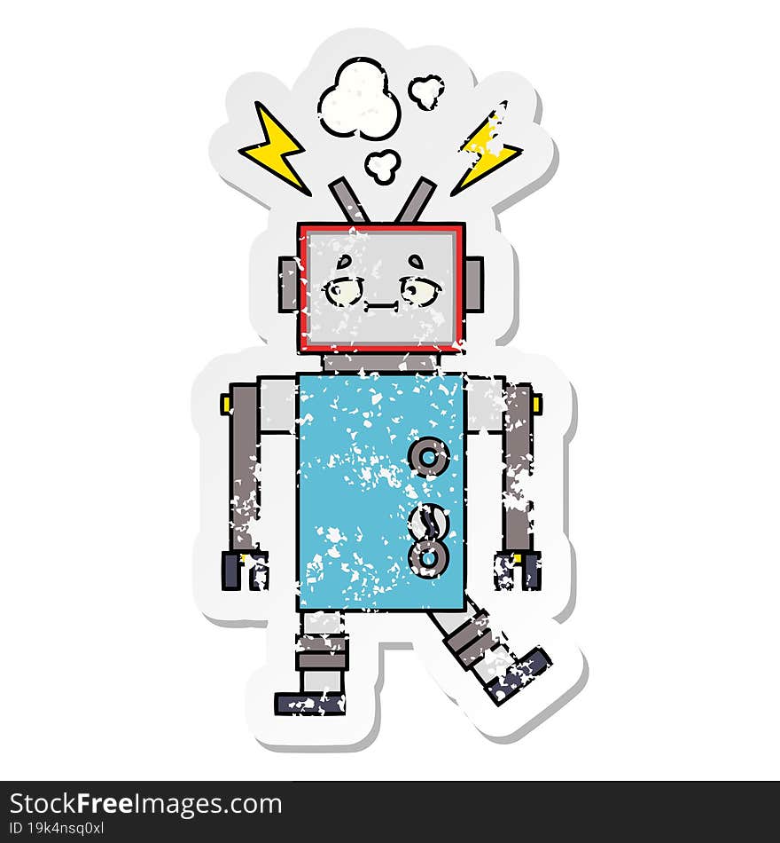 distressed sticker of a cute cartoon robot