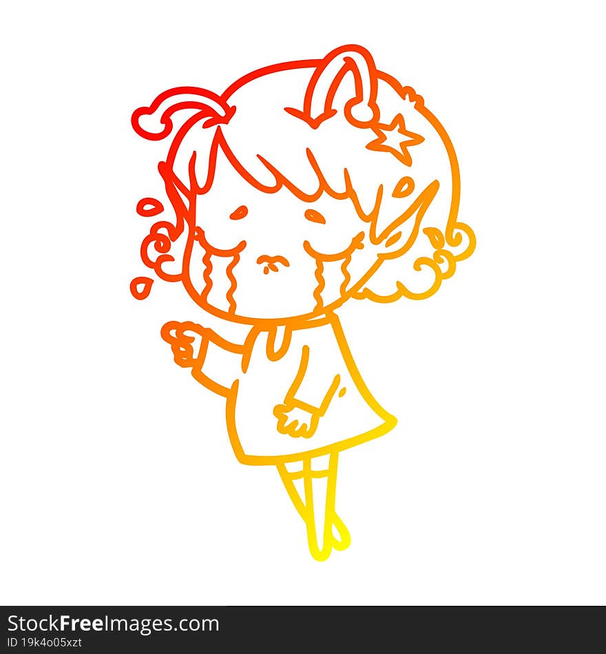 warm gradient line drawing cartoon crying alien girl