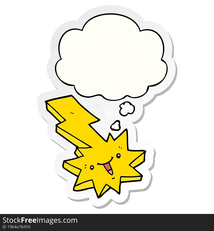 cartoon lightning strike and thought bubble as a printed sticker