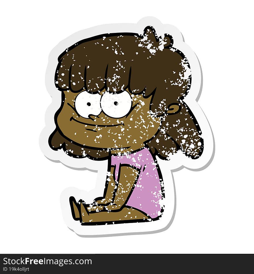 distressed sticker of a cartoon girl smiling