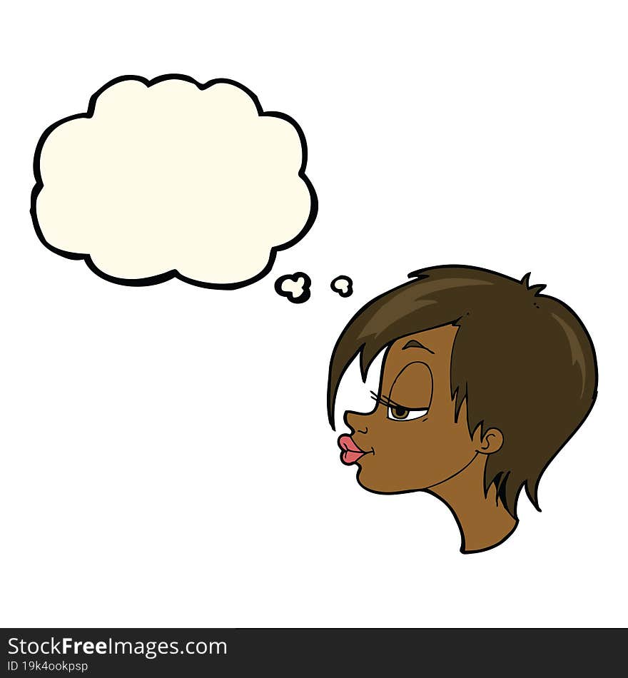 cartoon pretty woman with thought bubble