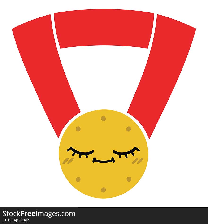 flat color retro cartoon gold medal