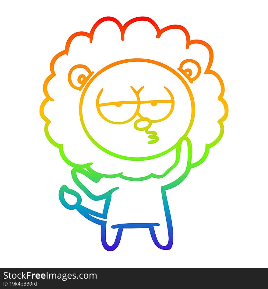 rainbow gradient line drawing cartoon tired lion