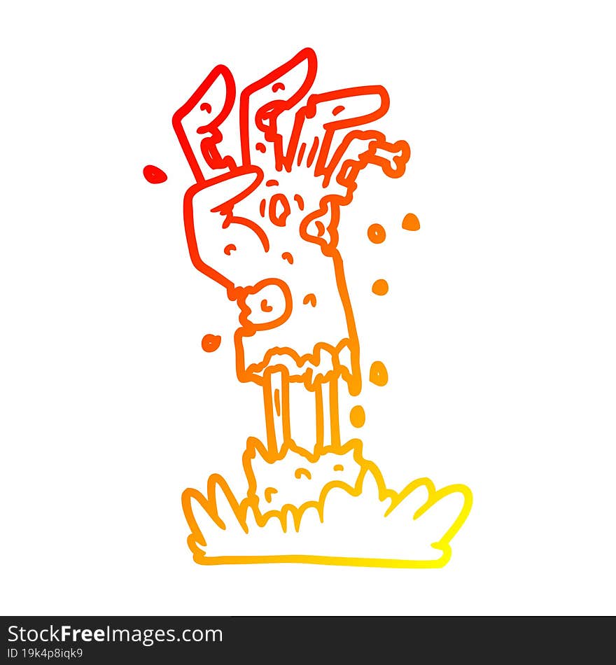 Warm Gradient Line Drawing Spooky Zombie Hand Cartoon