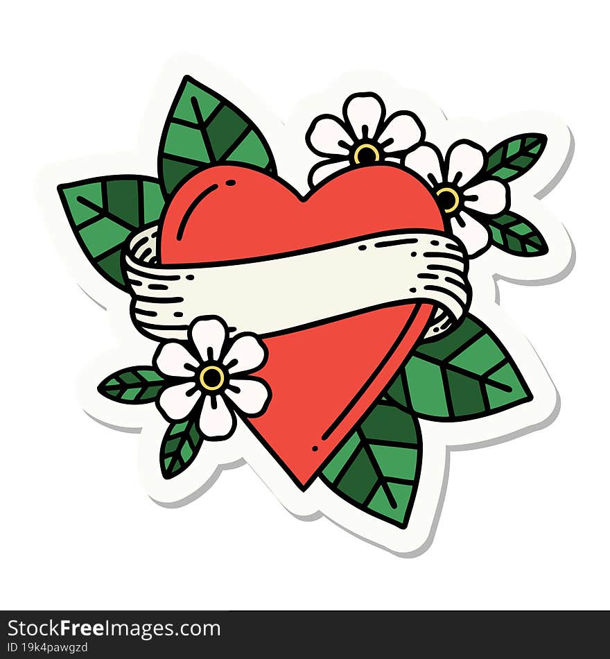 sticker of tattoo in traditional style of a heart and banner. sticker of tattoo in traditional style of a heart and banner