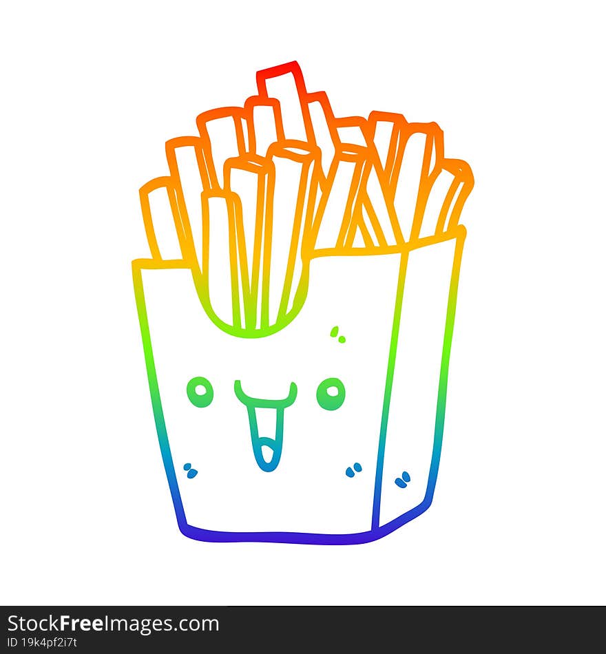 rainbow gradient line drawing cute cartoon box of fries