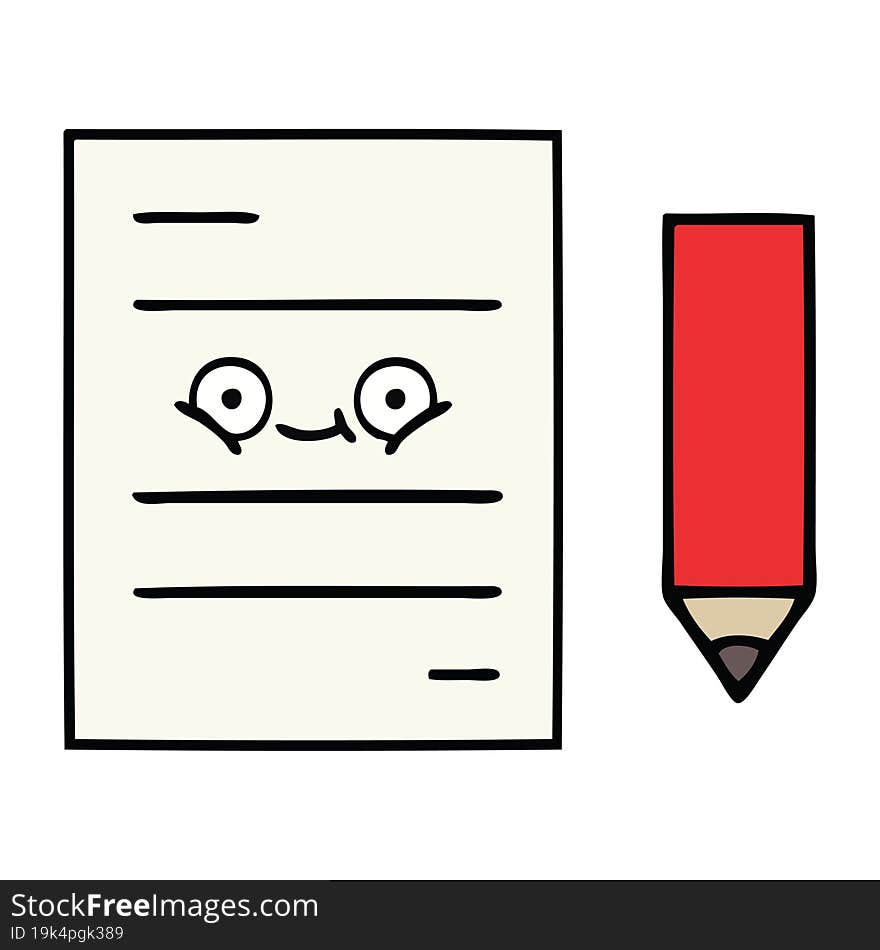 cute cartoon of a test paper. cute cartoon of a test paper