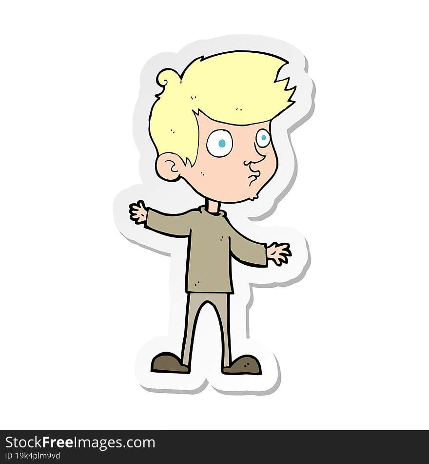 sticker of a cartoon curious boy