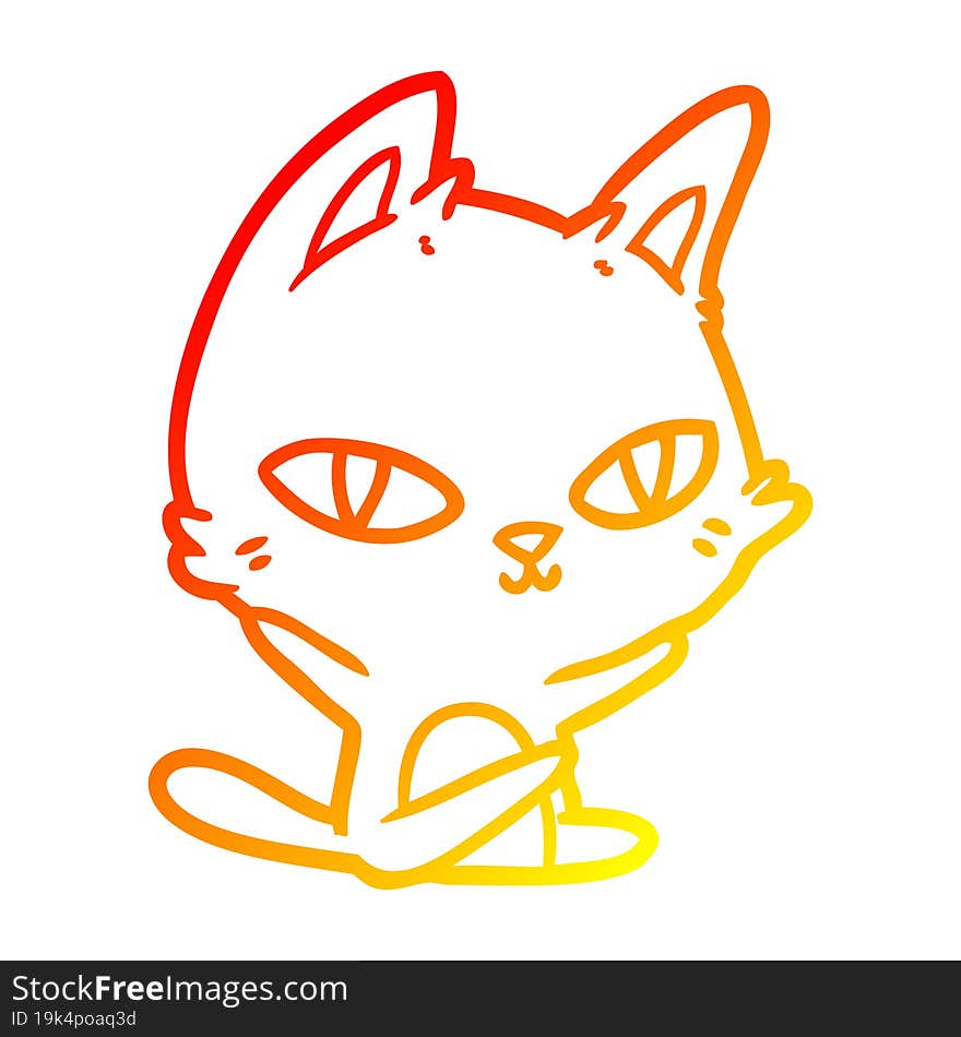 warm gradient line drawing cartoon cat staring