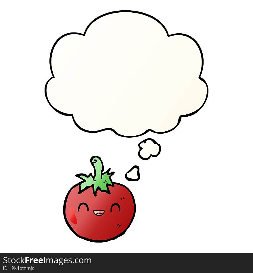 cute cartoon tomato and thought bubble in smooth gradient style