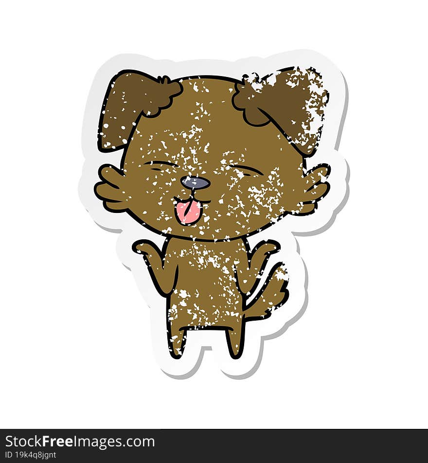 distressed sticker of a cartoon dog sticking out tongue