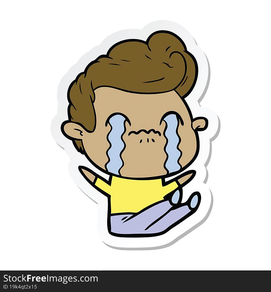 sticker of a cartoon man crying