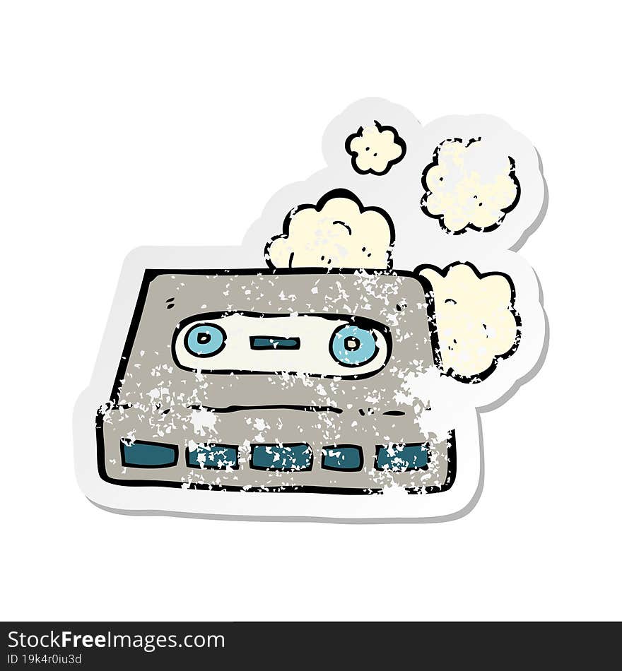 retro distressed sticker of a cartoon cassette tape