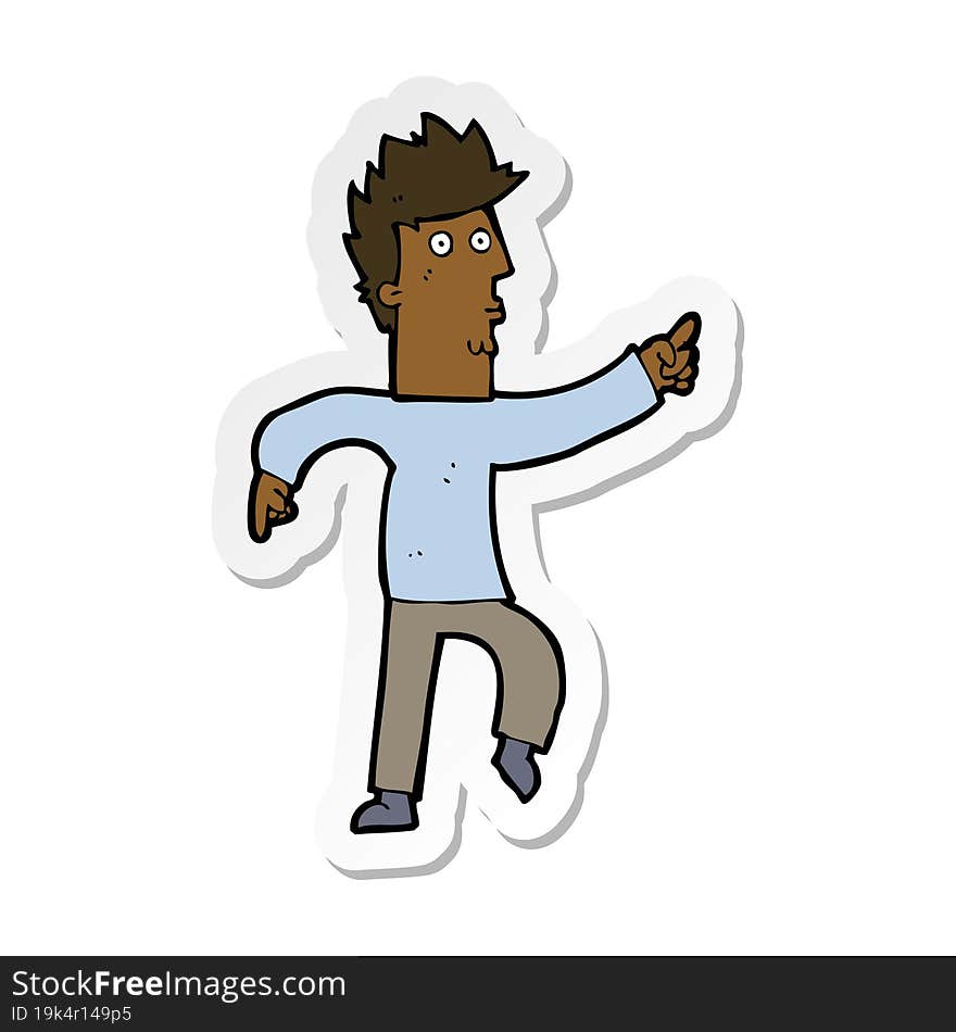 sticker of a cartoon worried man pointing