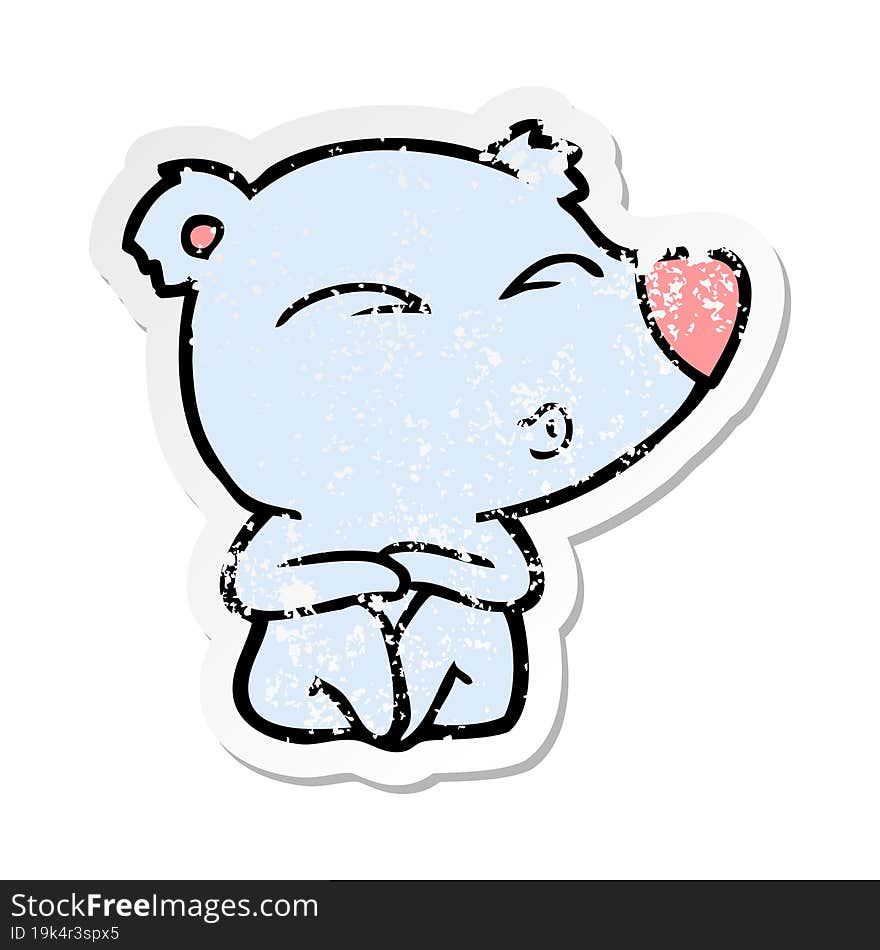 Distressed Sticker Of A Cartoon Whistling Bear