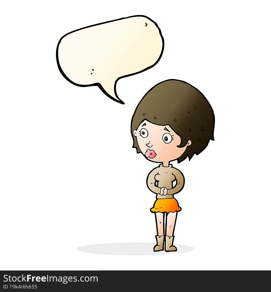 cartoon concerned woman with speech bubble