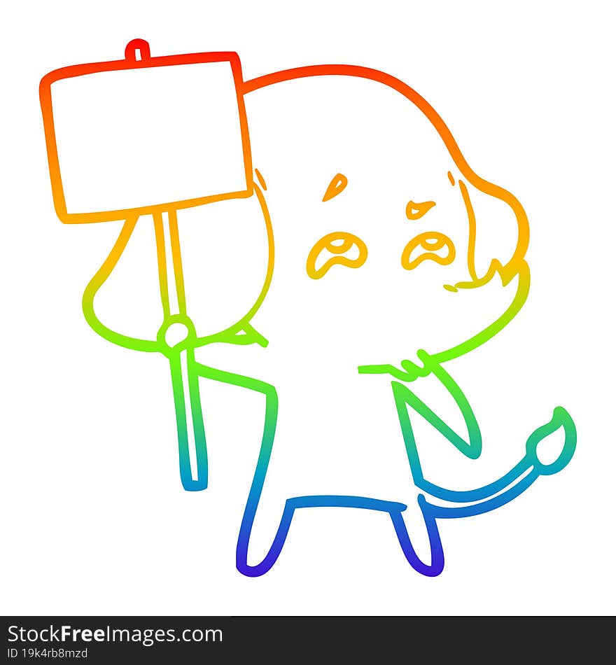 rainbow gradient line drawing cartoon elephant with sign remembering