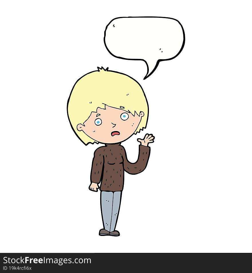 cartoon worried woman with speech bubble