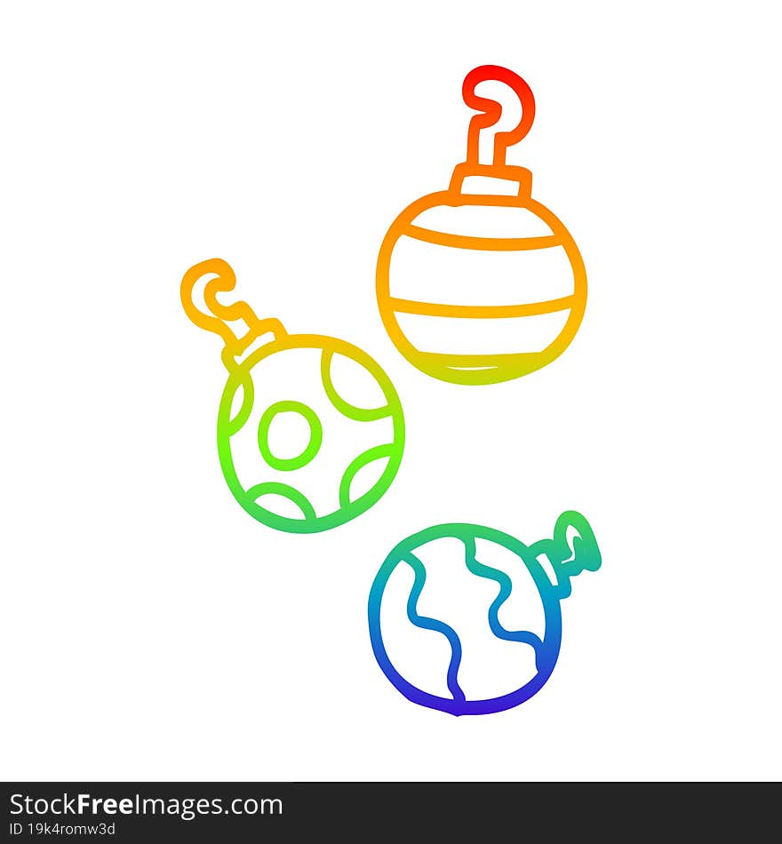 rainbow gradient line drawing cartoon xmas baubles