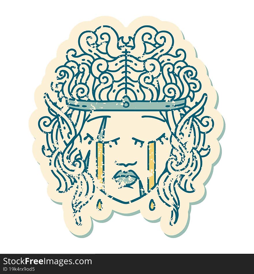 crying elf barbarian character face illustration