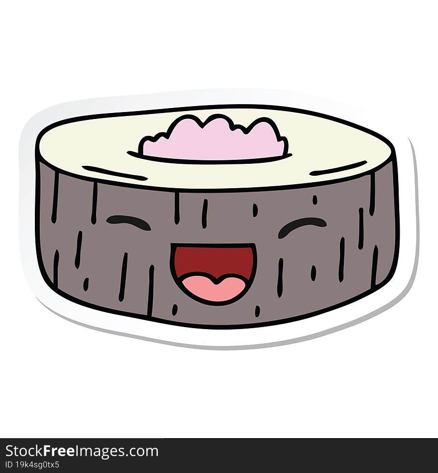 sticker of a quirky hand drawn cartoon happy sushi