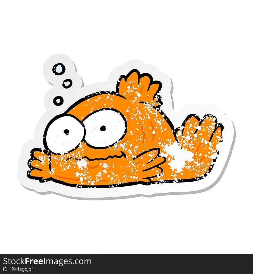 Distressed Sticker Of A Cartoon Goldfish