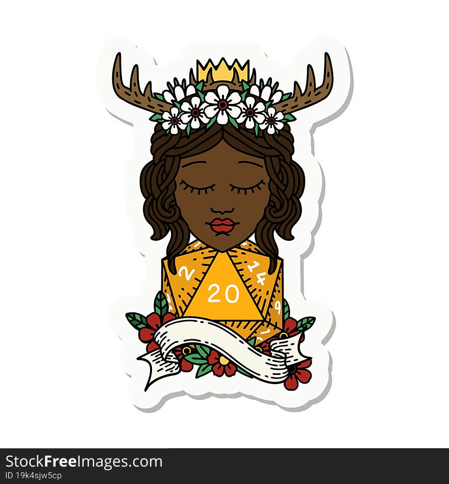 sticker of a human druid with natural twenty dice roll. sticker of a human druid with natural twenty dice roll