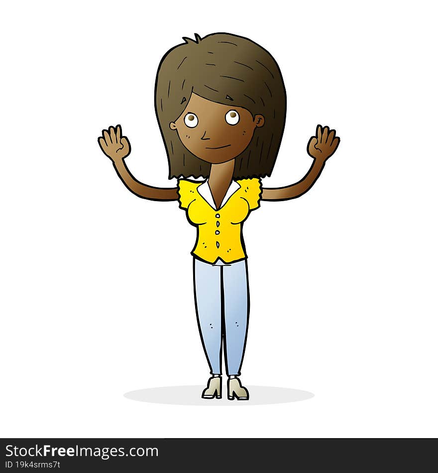 Cartoon Woman Holding Up Hands