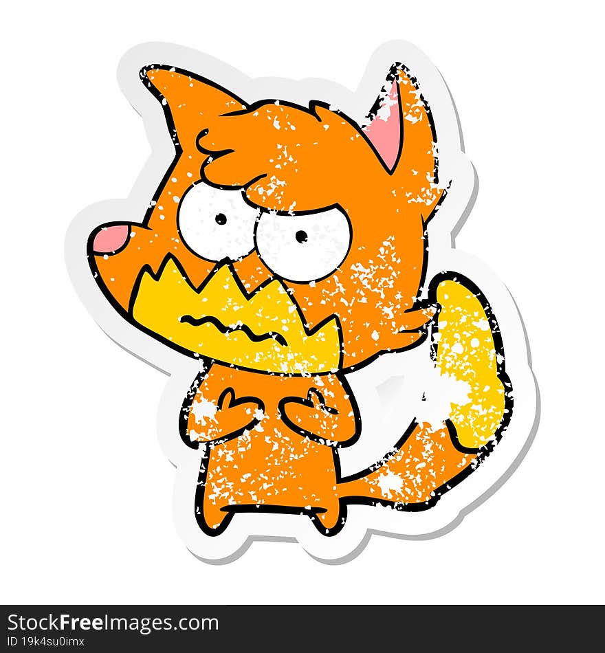 distressed sticker of a cartoon annoyed fox