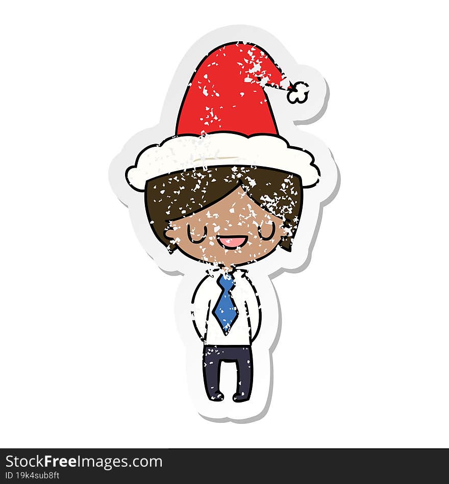 christmas distressed sticker cartoon of kawaii boy